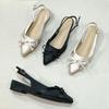 W9925-56 French 2025 Summer Temperament Celebrity Silk Bow Skirt Pointed Head Single Shoes Baotou Sandals Women