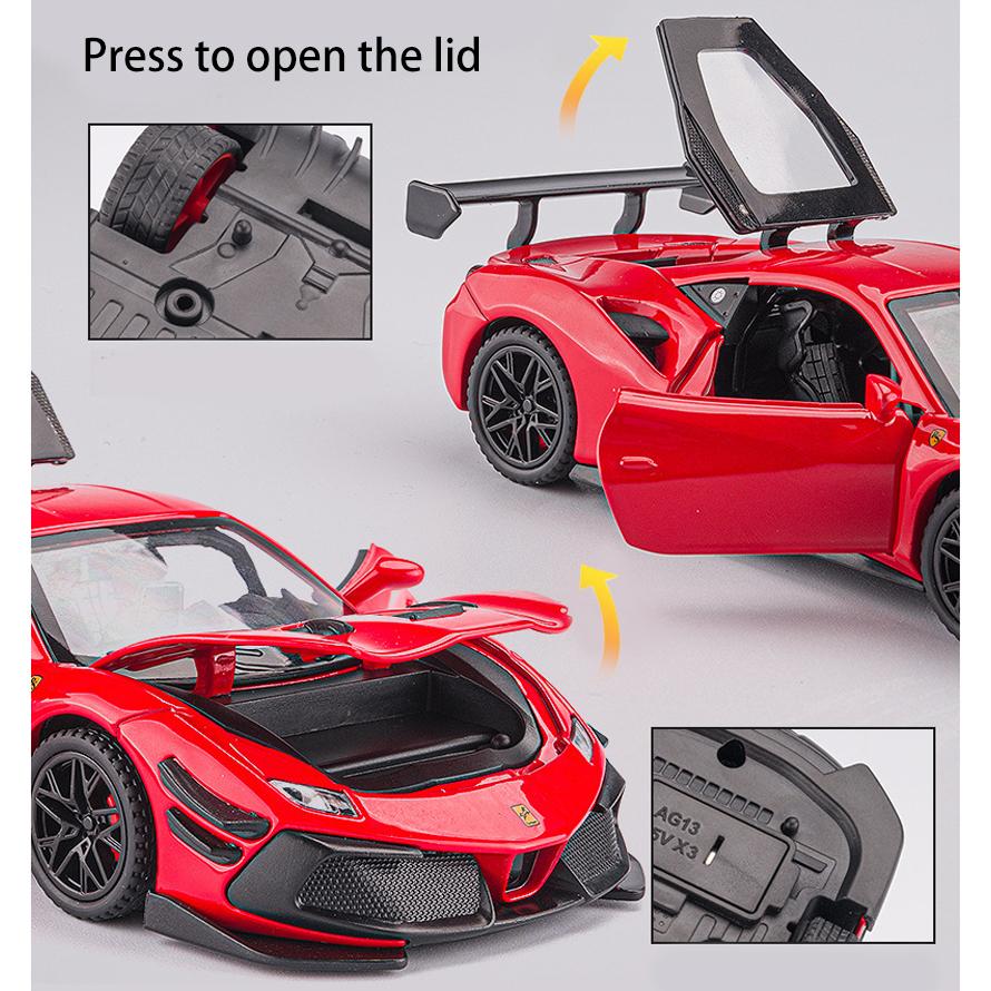 Modellauto aus Druckguss im Maßstab 1:32, Modellauto 488, zurückziehbares Spielzeugfahrzeug mit Ton und Licht für Kinder, Kleinkinder, Jungen und Mädchen, Geschenkkollektion