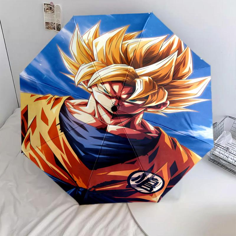 1 PC Automatic Folding Umbrella - Son Goku Pattern Portable Foldable Design With 8 Ribs Christmas Birthday Gifts