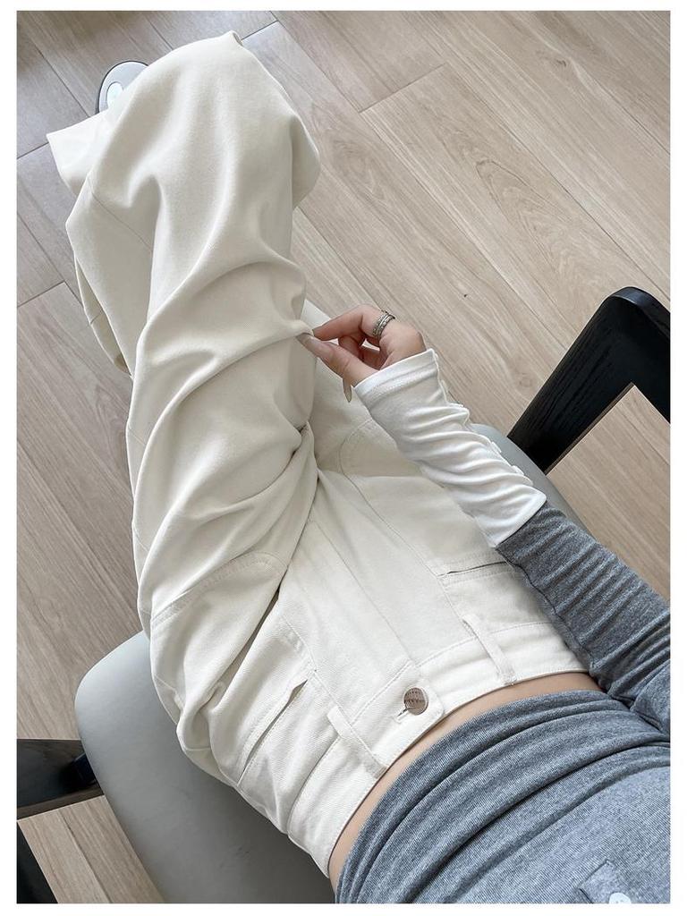 Women's Off-White Washed High-Waist Wide-Leg Jeans - Slimming, Versatile, Straight-Leg Casual Autumn Pants