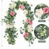 1pcs Artificial Rattan 180cm/6ft Artificial Eucalyptus Garland With Navy Blue White Roses For Weddings Festive Party Decoration