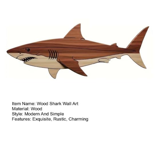 Rustic Wooden Shark Wall Decor Ocean Fish Wall Hanging Sculpture Coastal Beach Style Wall Art for Bedroom Living Room