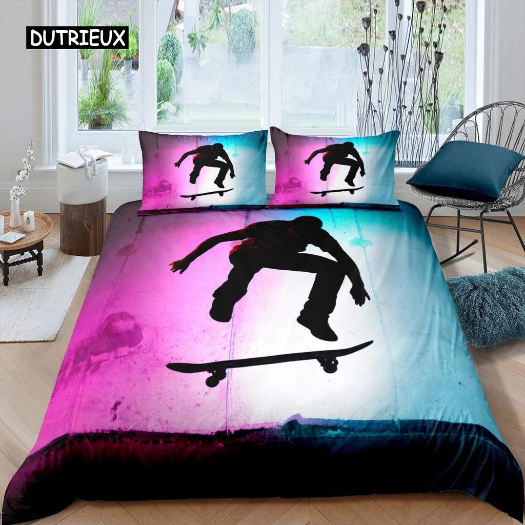 Skateboard Quilt Cover Boys Teens Sports Comforter Cover Microfiber 2/3pcs Graffiti Art Single Size Bed Linen Package Double Size Queen Size King Size