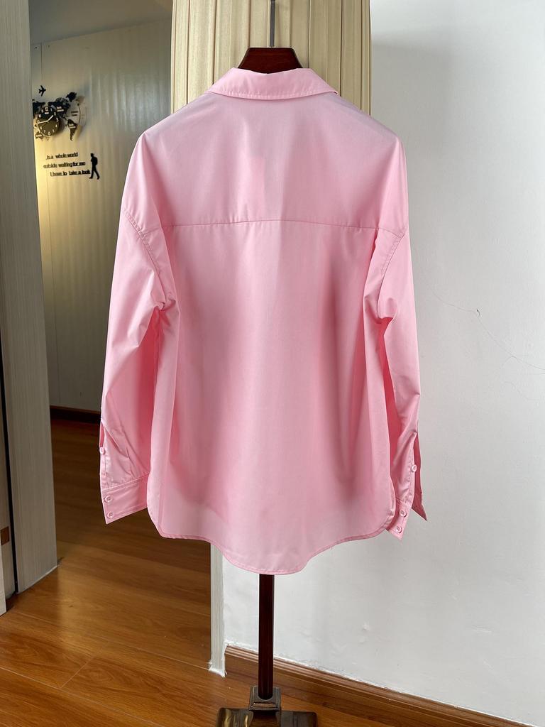 Women's Diamond-Encrusted 3D Floral Loose Long-Sleeve Lapel Shirt, Mid-Length, Spring Top