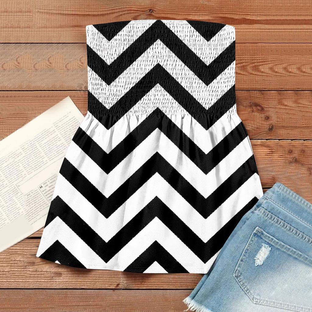 2024 Tube Tops For Women,Cute Sexy Off Shoulder Striped Print Sleeveless T-Shirt