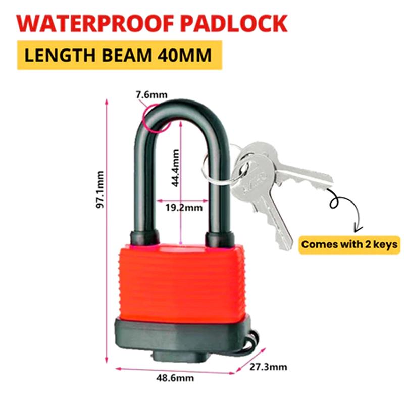 Heavy Duty Waterproof Padlock, 40Mm Keyed Lock, Laminated Steel, Durable as the picture