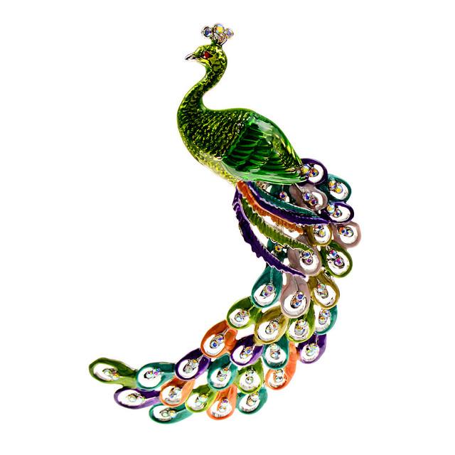 

Нові емальовані великі брошки з павичем для жінок, шпилька для зимового пальта, тварини, ювелірні вироби, стрази, птахи, доступні 2 кольори