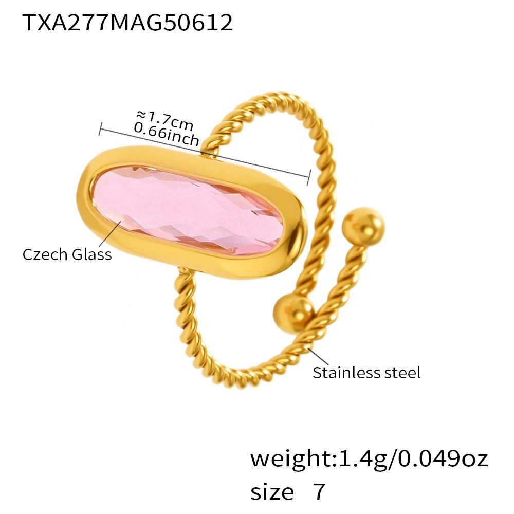 

18K Gold Threaded Stainless Steel Ring Ladies, Inlaid Stained Glass Open Jewelry Gift Adjustable opening