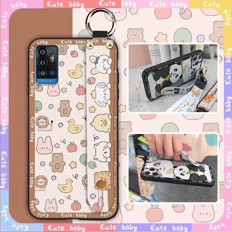 Durable Fashion Design Phone Case For ZTE Blade A71 Cartoon Ring Anti-dust Phone Holder Anti-knock Lanyard Kickstand