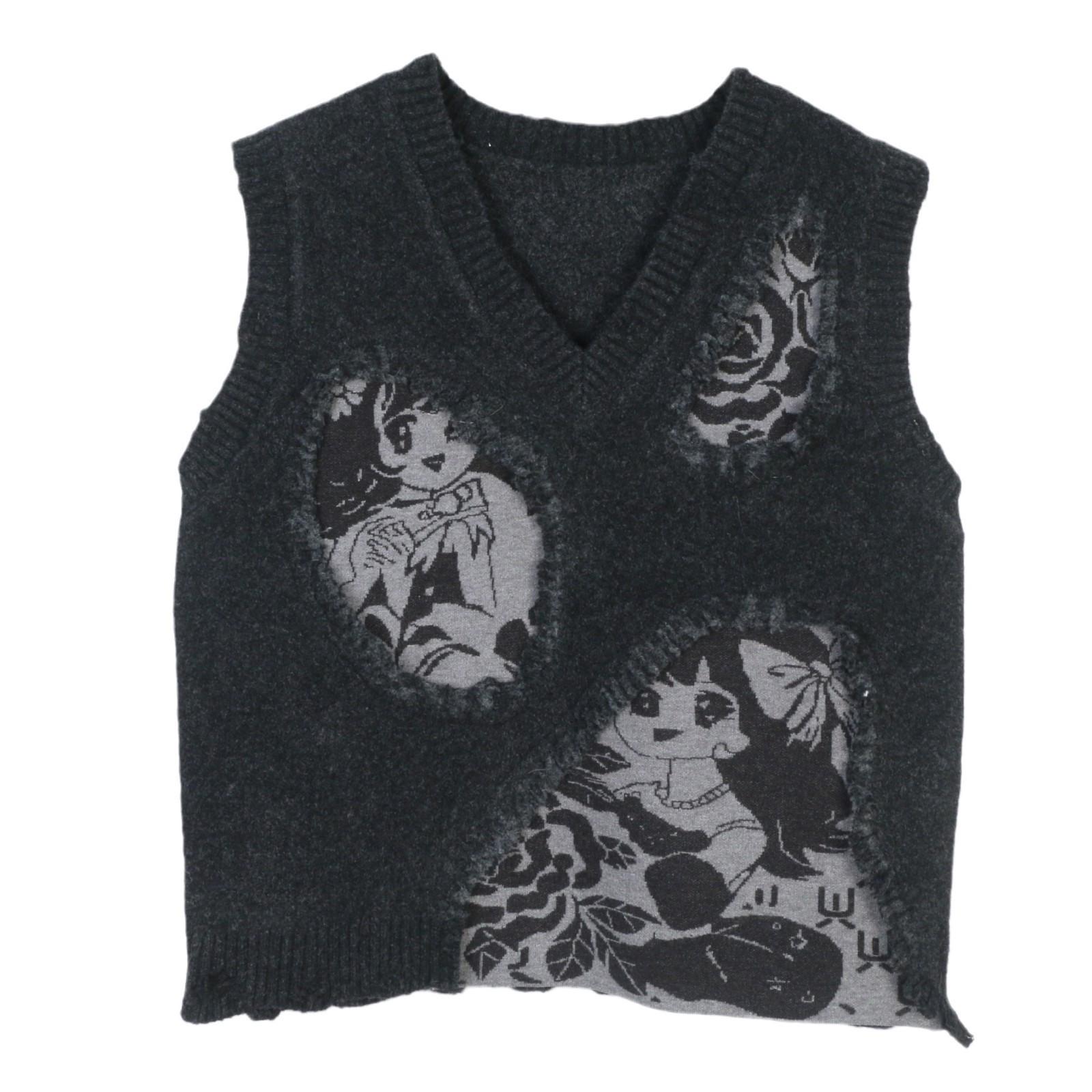 

Жилет Uya Girl с V-образным вырезом, жаккардовый, с кисточками - Пуловер без рукавов для осени/зимы Large