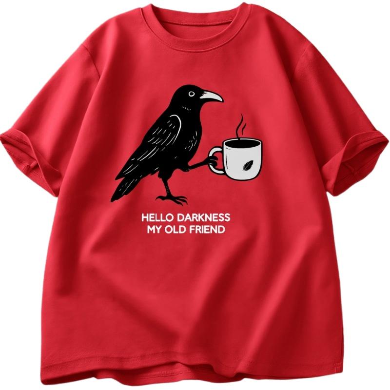 Vintage Crow Coffee T Shirt Halloween Soft Tees Fall Tee Unisex Unisex Cotton Tops Creative Crew Neck Tees Short Sleeve Loose Tshirt