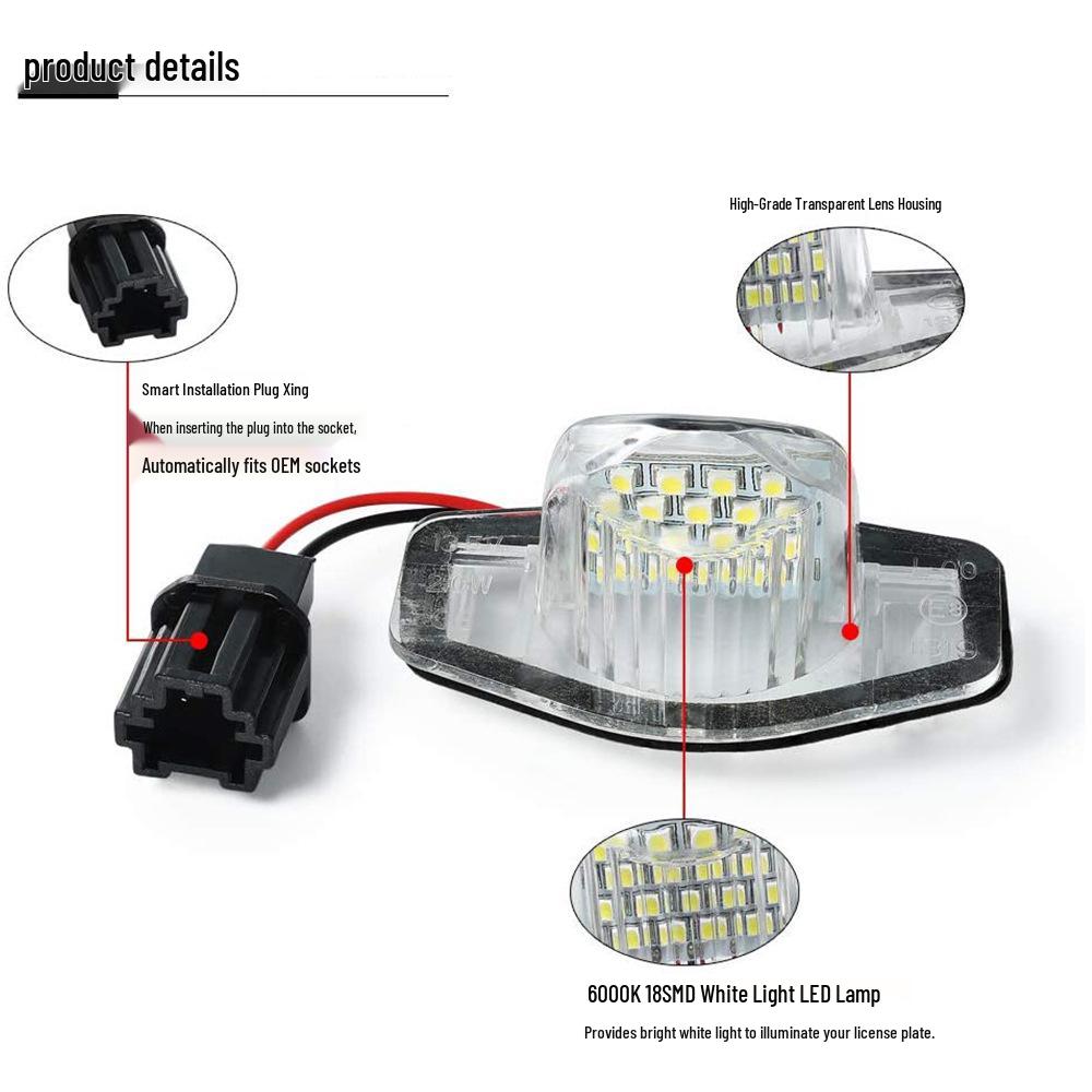 Pair of 18-LED White License Plate Lights for Honda Crosstour, Spirior, Jade, Elysion