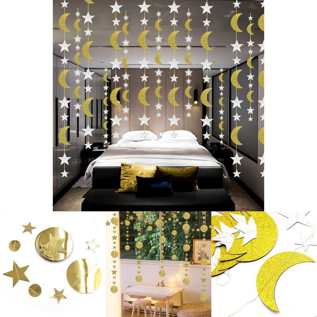 Eid Mubarak Mond- und Sternenbanner – Stilvolle Hängedekoration für Ramadan, Hochzeiten, Geburtstage und mehr!