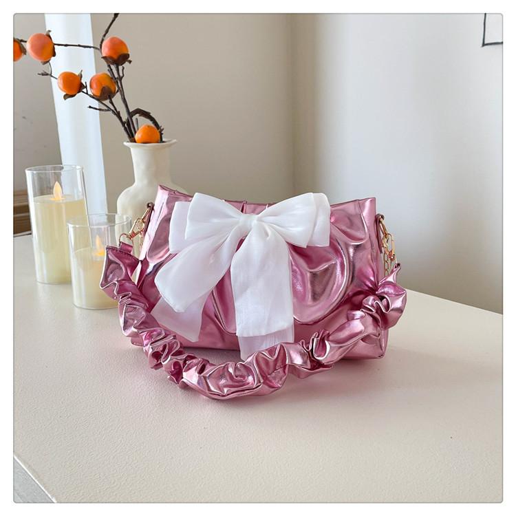 

Сумка женская модная однотонная повседневная сумка-мессенджер на цепочке милая сумка с бантом на плечо сумка под мышку розовый