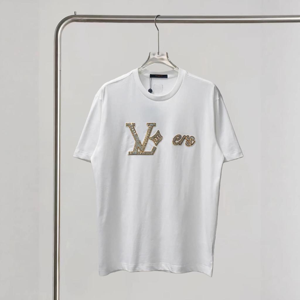 Donkey Women's Pure Cotton T-Shirt: Loose Fit, Small Neckline, Heavy Embroidery with Sequins, Short-Sleeved, Trendy Base Layer
