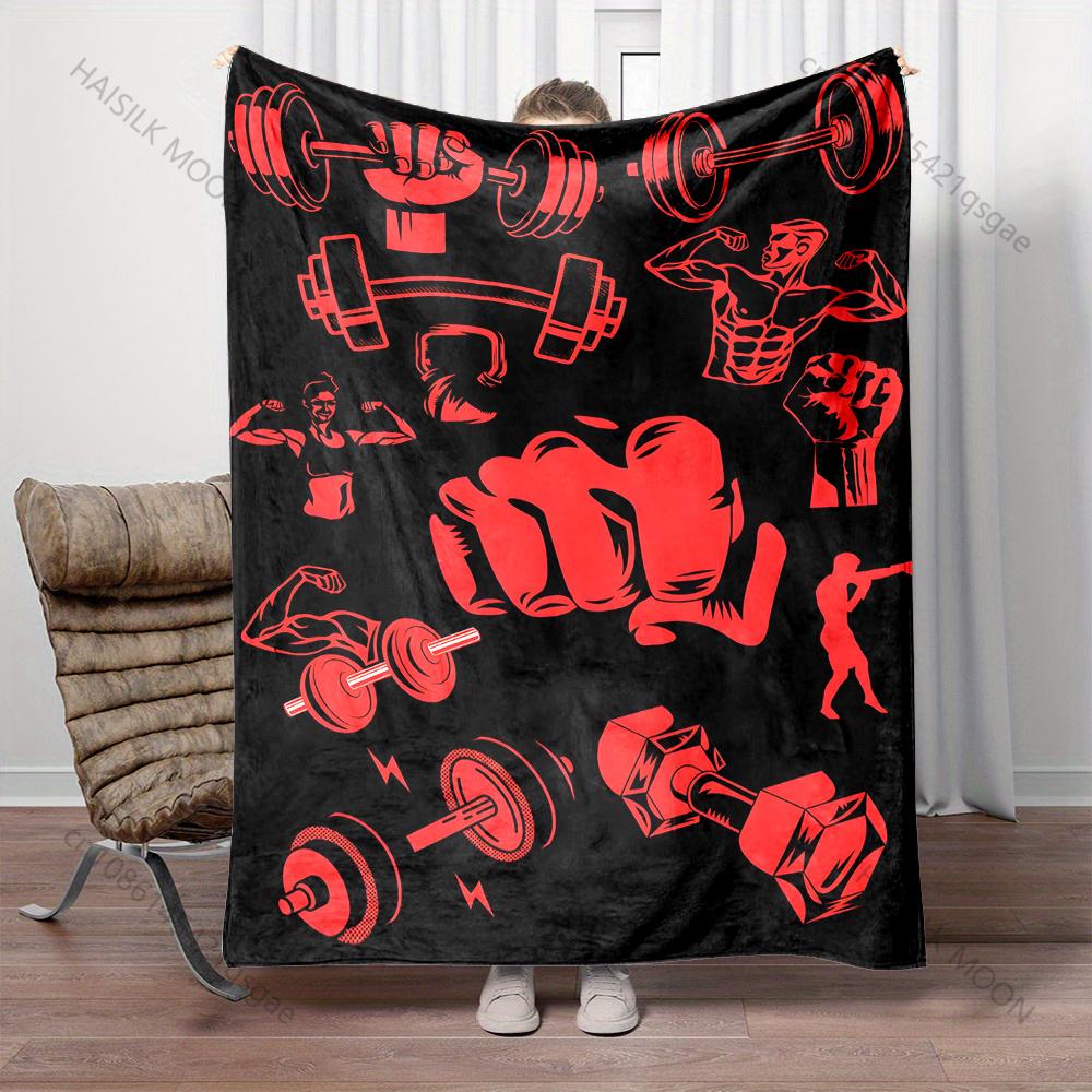 1PC Fitness Dumbbells Fists Muscles Print Adult Children Warm Blankets Home Travel Car Soft Comfortable Suitable for All Seasons