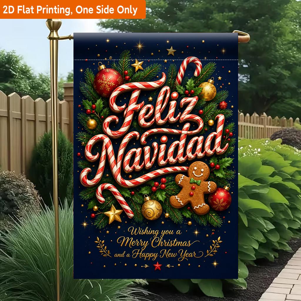 2D Flat, 2D Flat Printing Garden Flag 1pc, Christmas Card Wishes Durable Single-Sided Print Yard Flag, Garden & Home Holiday Decoration, 29.97x44.96 c