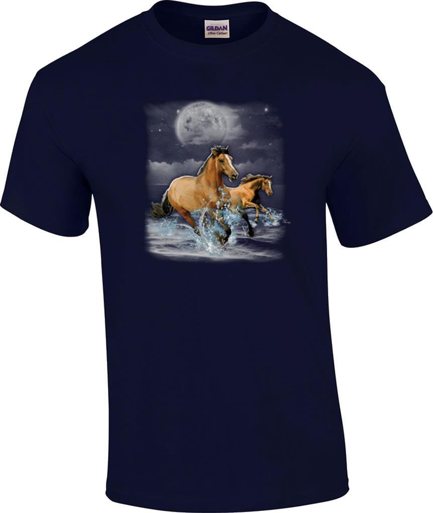 Horse Wilderness Horses Running in the Ocean Night Moon T-Shirt XXXXL