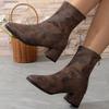 Fashion Retro Leopard Square Toe Ankle Boots for Women Spring Autumn Non-Slip Zipper Square Heel Women' Ankle Boots Solid Bootie Ladies