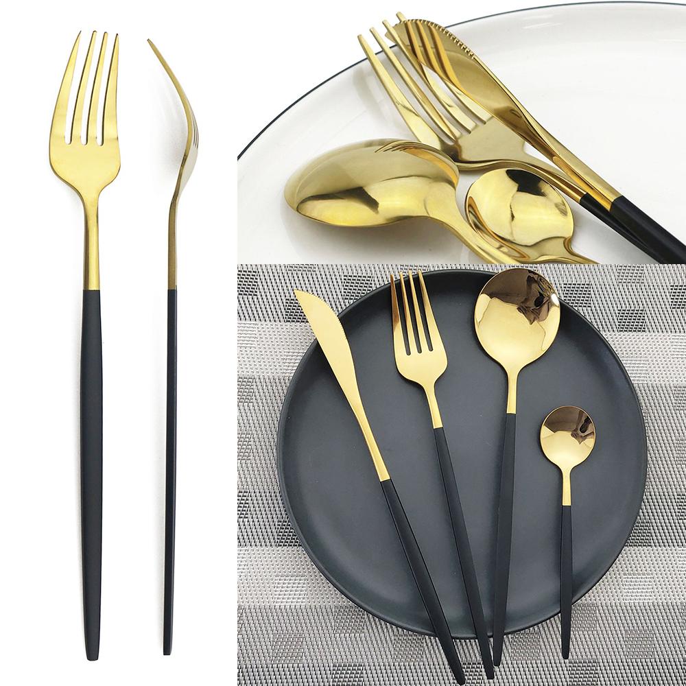 Dinnerware Set Dinner Knife Fork Spoon Tableware Set Stainless Steel Flatware Silverware Wedding Hotel Glossy Black Cutlery Set