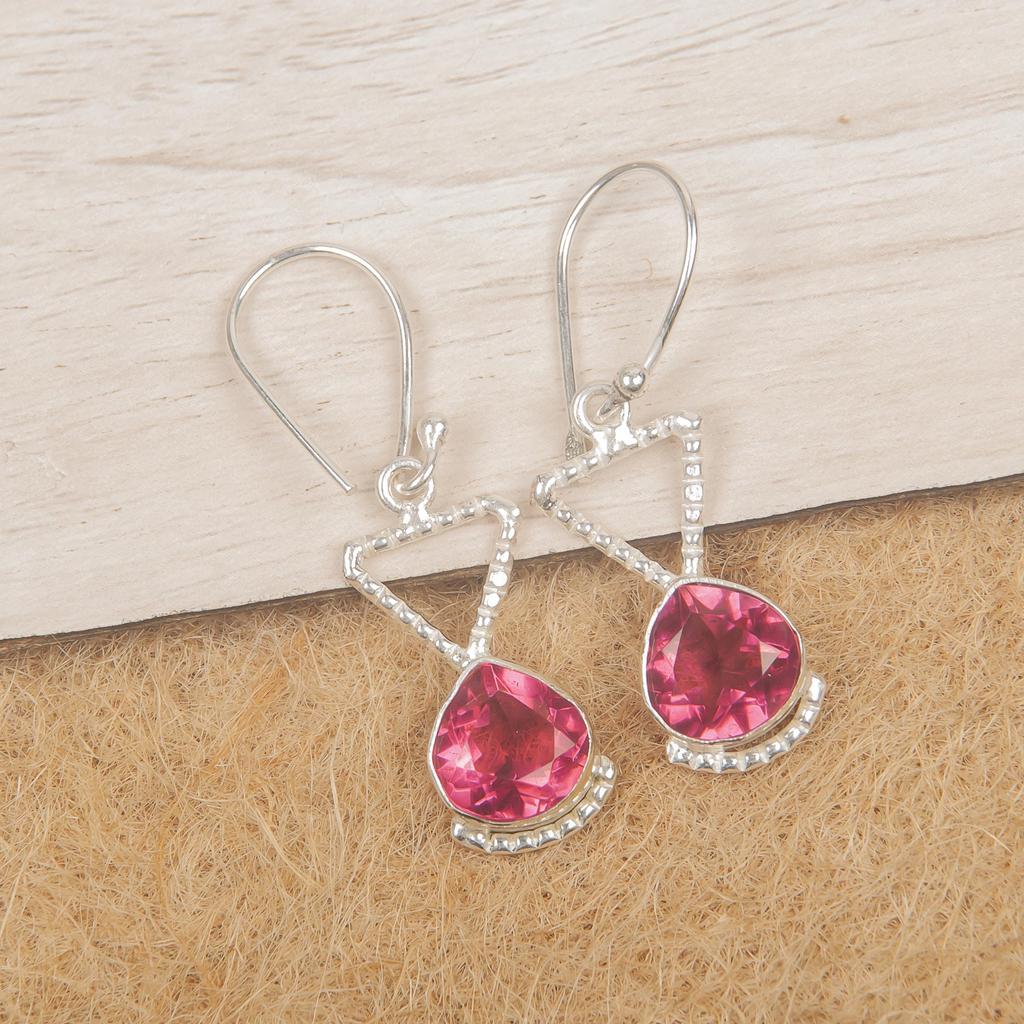 Pink Tourmaline 925 Solid Sterling Silver Earrings, Handmade Gemstone Jewelry Earrings, For Memorial Day