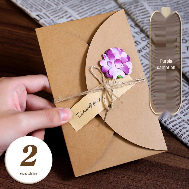 Handcrafted Retro Kraft Dried Flower Greeting Card for Birthdays & Father's Day