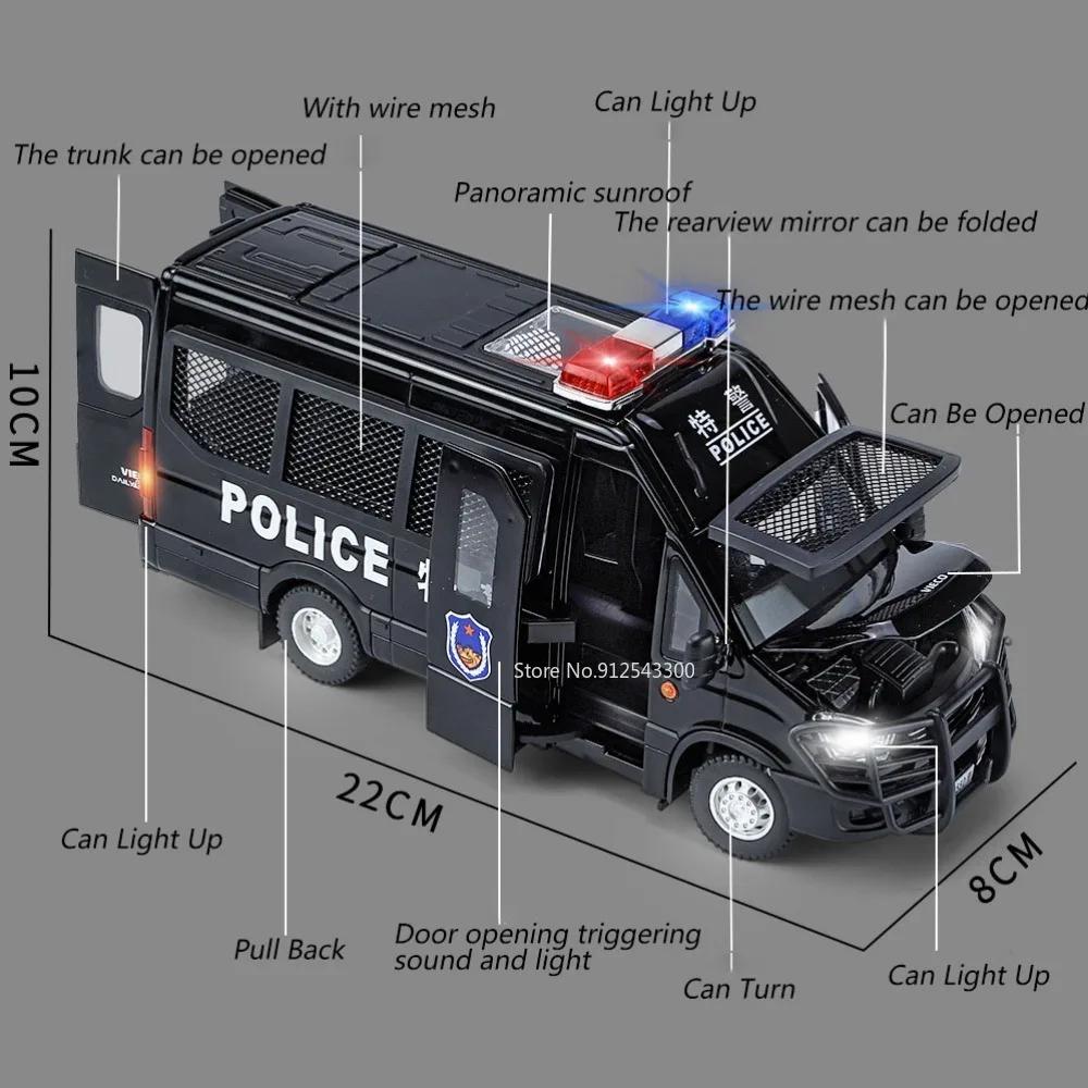 1:24 Scale Police Car Toy Model Alloy Diecast Sound Light Pull Back Doors Opened Simulation Models Gifts Souvenirs for Boys