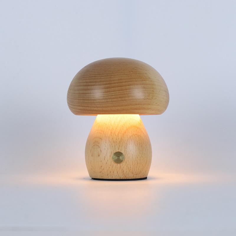 1Pc Ns Solid Wood Mushroom Desk Lamp LED Charging Night Light Creative Gift Desk Lamp Bedroom Simple Touch Atmosphere