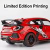 PCDB3 1:32 Honda CIVIC TYPE-R Accord Toys Diecast Alloy Models Car 6 Doors Opened Sound Light Pull Back Cars Children's Holiday Gifts