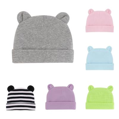Baby Hat Comfortable Solid Color Hats Cute Ear Shape Cotton Cap Newborn Photography Props 0-3Months Infant Bonnet Autumn Spring