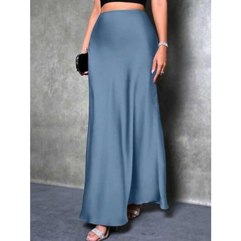 Fashion Elegant Loose Women Satin Skirts Spring and Summer New Simple Casual Office A-line Long Skirts Office Solid Color Women's Clothing