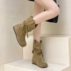 European and American temperament retro versatile round head medium boots women's 2025 autumn and winter new niche straps personalized Martin boots