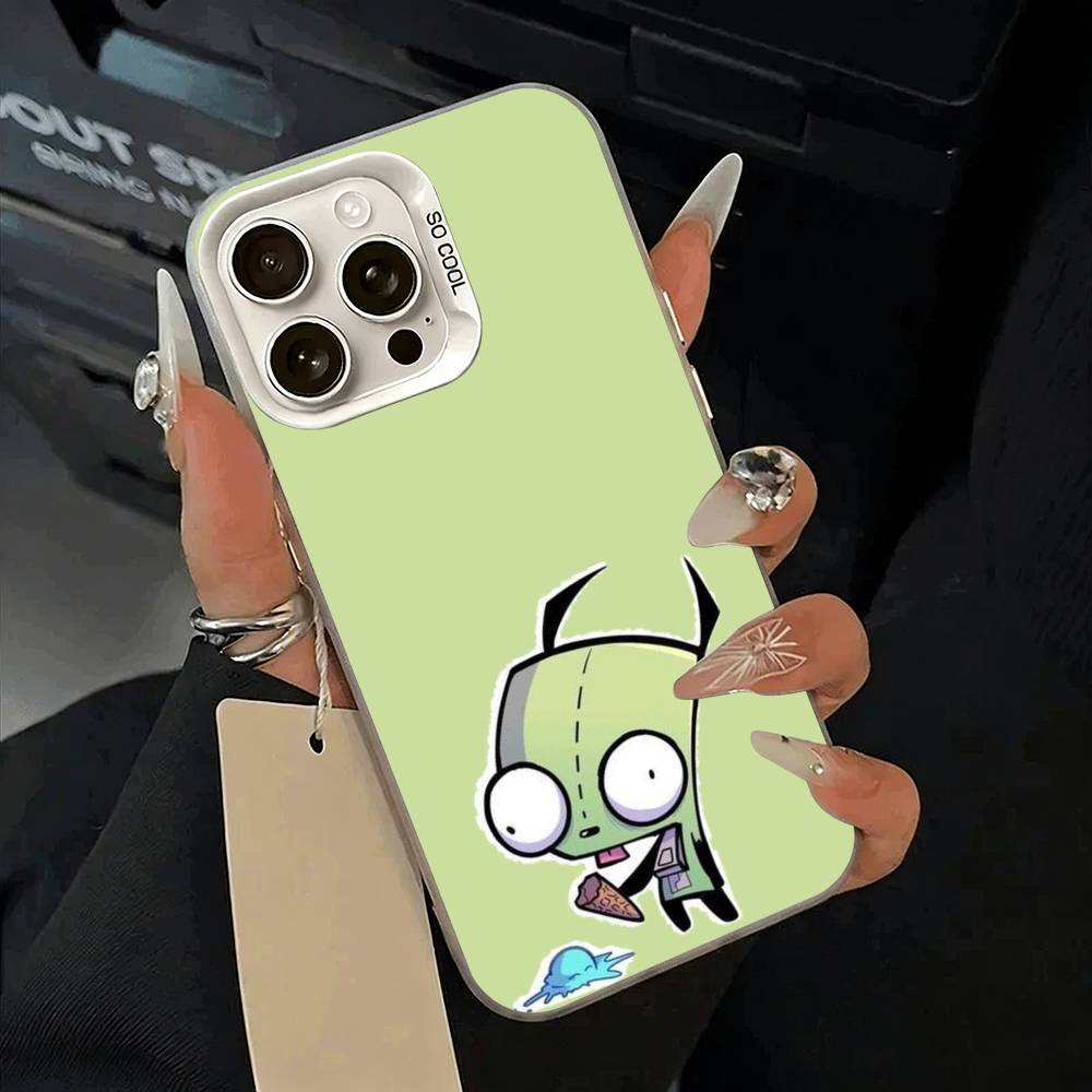 Cartoon Invader Zim Gir Phone Case For iPhone 17,16,15,14,13,12,11 Plus,Pro Max,XS,white Silver Phone Case