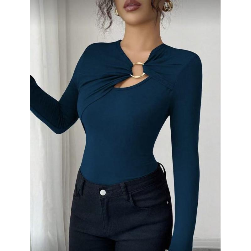 Асимметричный полый металлический акцент, облегающий женский топ 2025 Extra Large