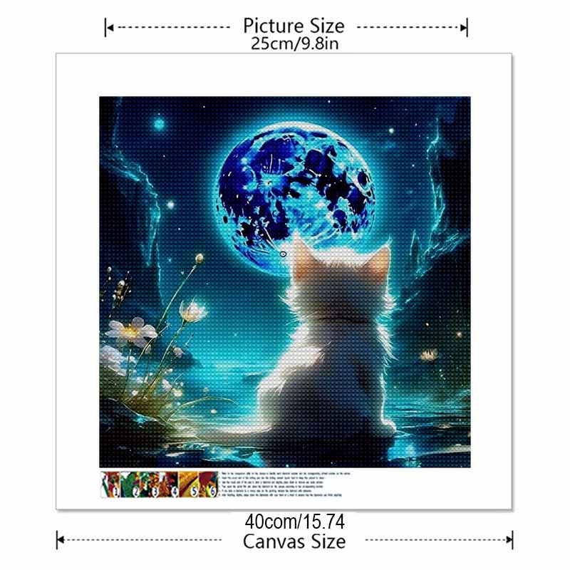 New Arrival 5D DIY Full Circle Diamond Painting "Cat Looking at the Moon" Embroidery Cross Stitch Home Decor Gift