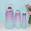 Gradient Color Large-Capacity Frosted Sports Water Bottle with Straw - 3-Piece Set