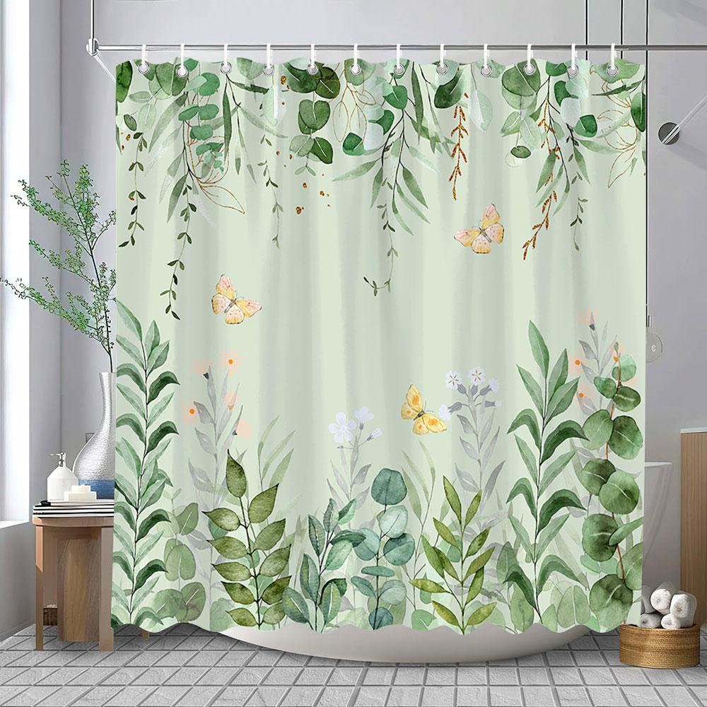 

Shower Curtain For Bathroom Waterproof Sage Green Eucalyptus Leaves Spring Watercolor Plant Shower Curtains Bathroom Decoration W60H190(CM)-1 Pcs