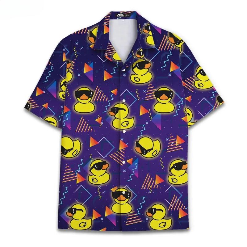Summer Fun Duck Pattern Hawaiian Men's Shirt - Yellow Duck 3D Print - Casual Buttoned Shirt - Quick-Dry and Breathable