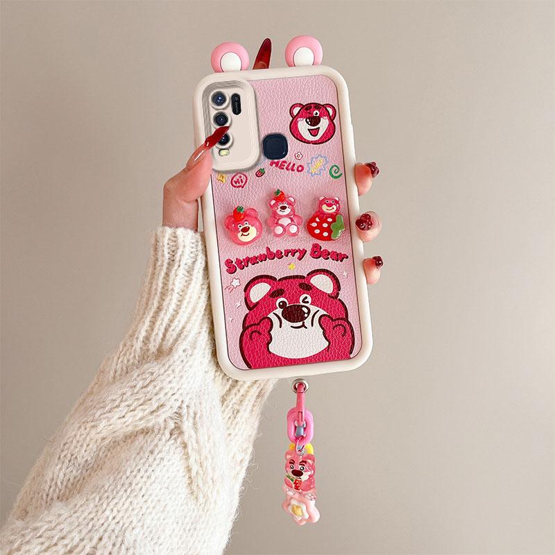 KEYSION Cute Ear 3D Cartoon Case for VIVO Y50 Y30 with Bracelet Soft Silicone Shockproof Phone Back Cover for VIVO Y30 Y50