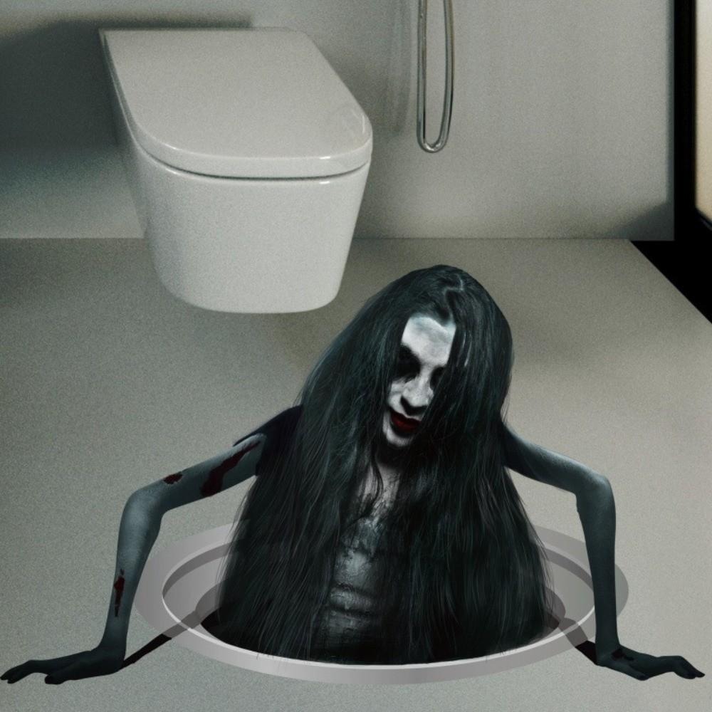 Easy Peel Long Hair Women Halloween Ghost Stickers Scary Removable Ghost Wall Stickers PVC Funny Halloween Decal Haunted House