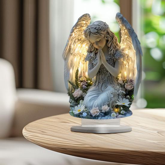 2D Acrylic Jesus Nativity Ornament Angel Wing Table Sign with Base Home Office Desktop Bookshelf Religious Christmas Decoration