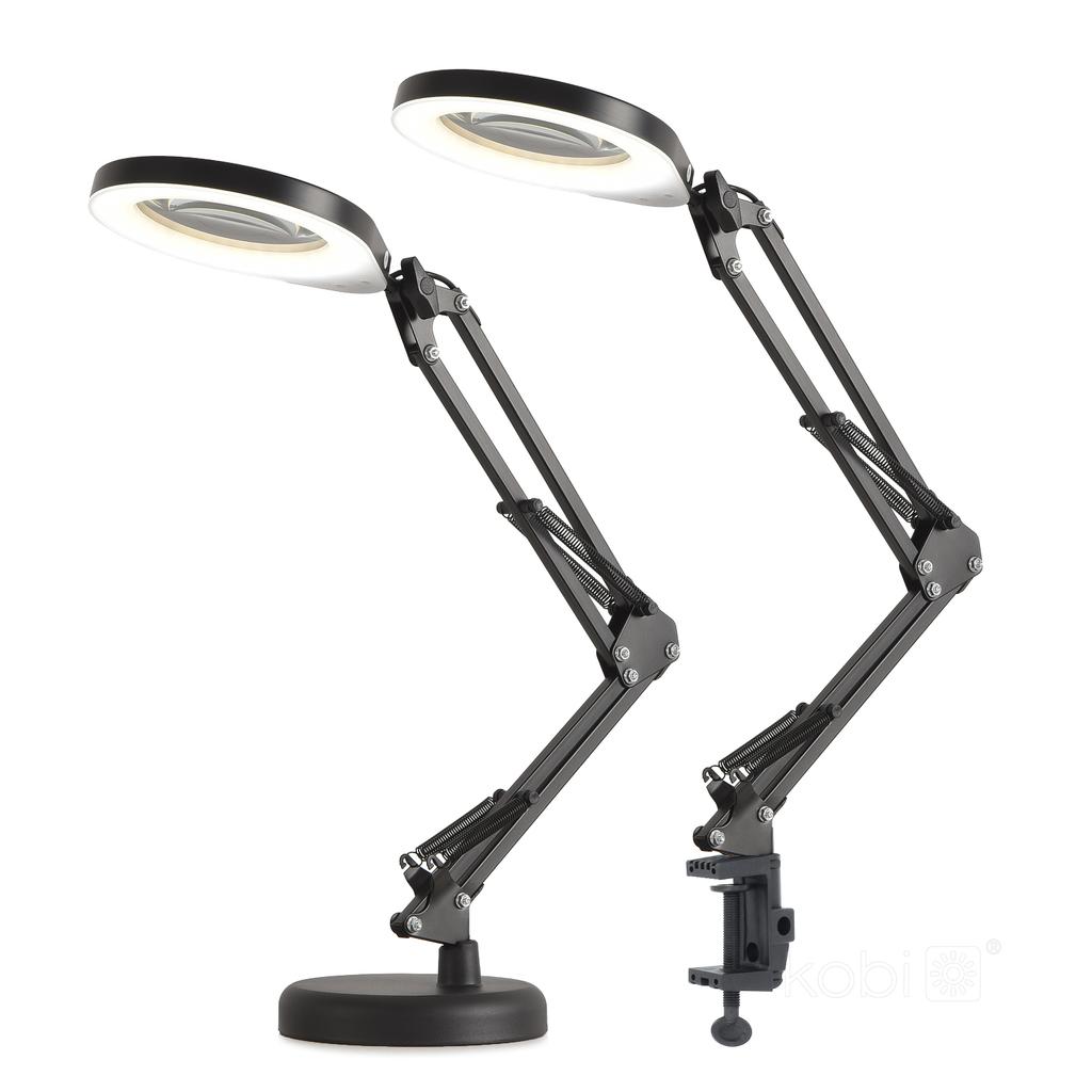 LED Desk Lamp 10W 3CCT Black with Magnifying Glass, Dimmer and Light Color Adjustment