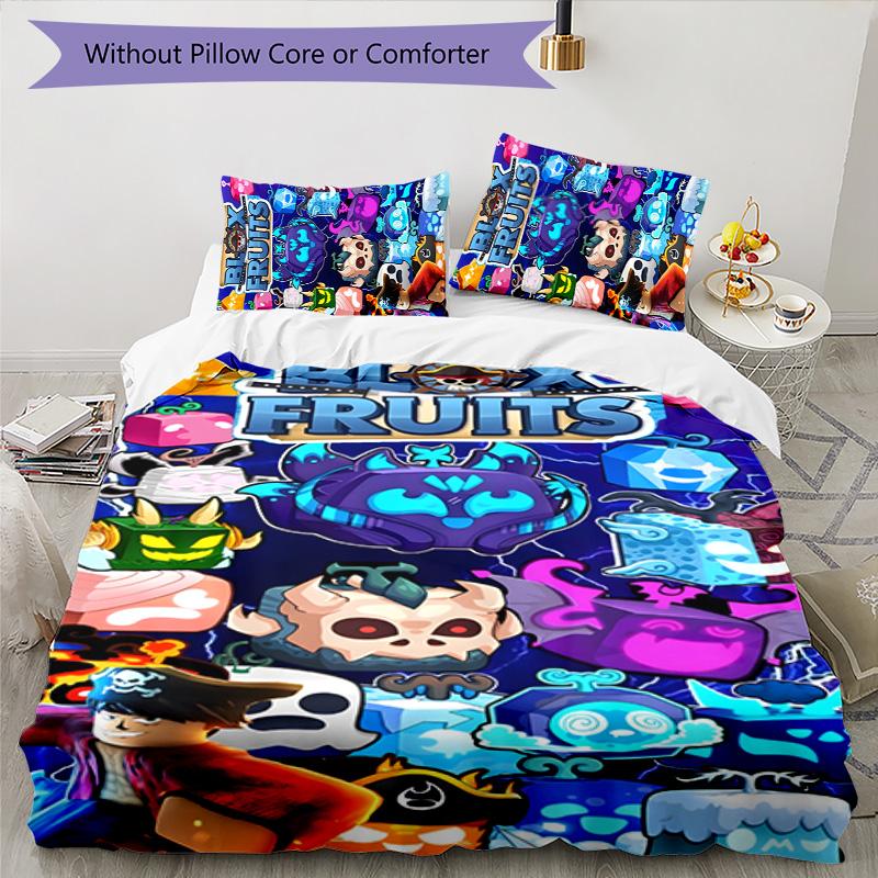 Blox Fruit 3pcs Bedding Set Duvet Cover Closure Includes 1 Duvet Cover & 2 Pillowcases for All Seasons Bedroom Home Dorm Decor
