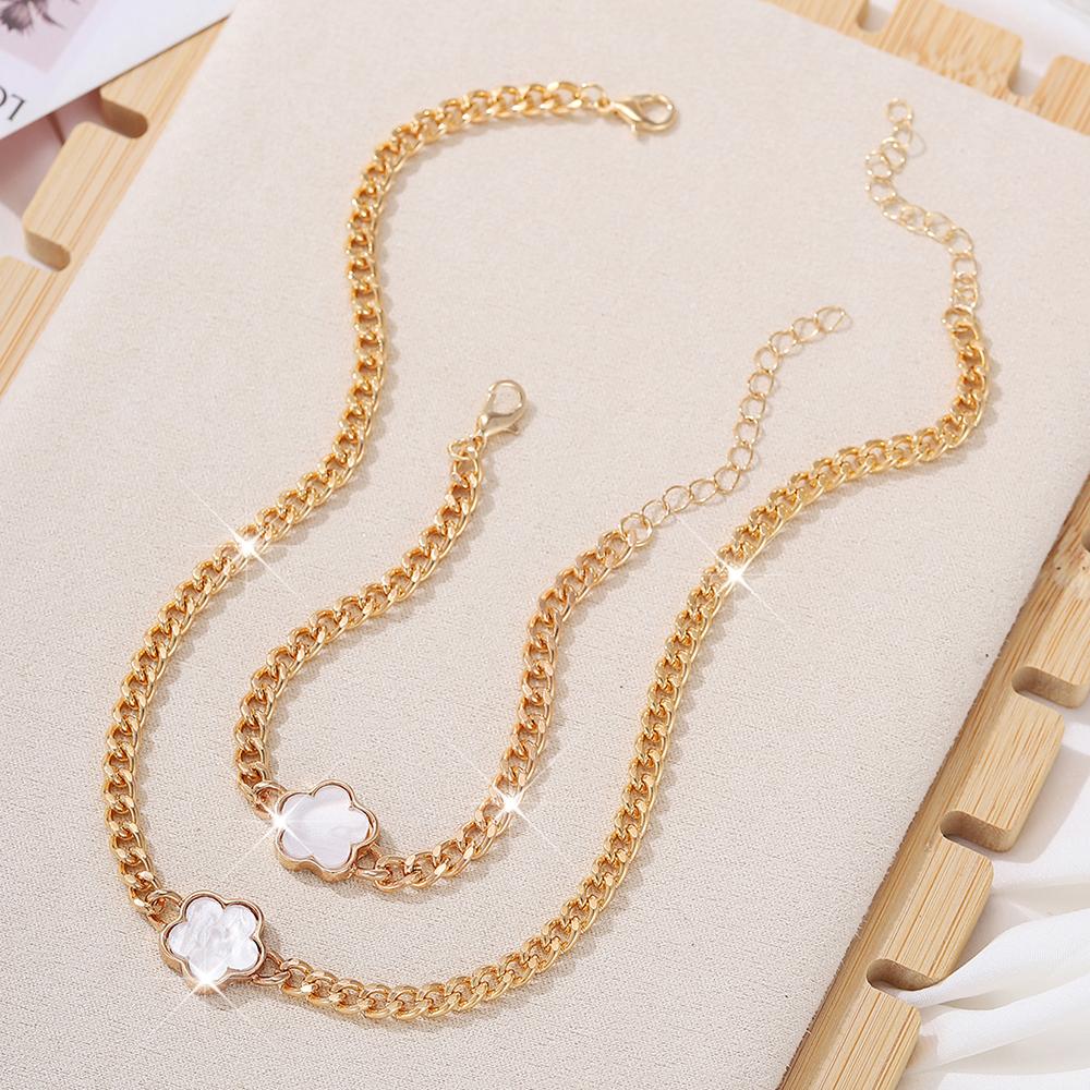 1 Set Mehrfarbige Glücksklee Kette Zirkon Set, Klassisch & Modisch Für Damen, Geeignet Für Party, Dating, Arbeit, Feiertagsbekleidung