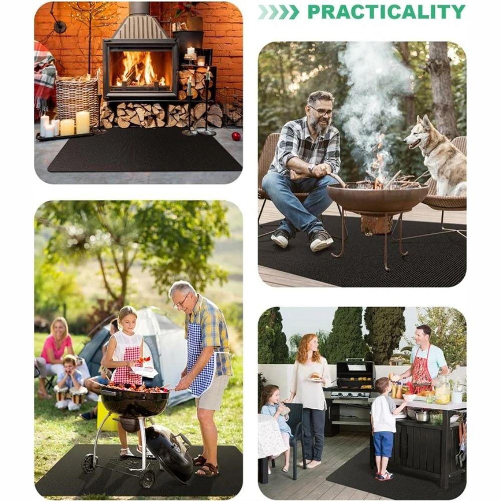 Oilproof Barbecue Grills Mat High Temperature Resistant Black Fireplaces Protective Mat Fire Retardant Protection Pad