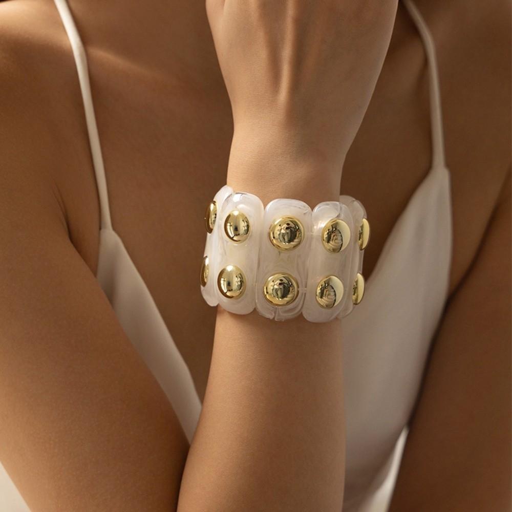 Handmade Craft Geometric Round Resin Bangle Elastic Rope Rivet Bracelet Gift Jewelry 1