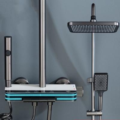 Hot Cold Temperature Digital Display Shower Set White Shower Faucet System Set With Ambient Light Bathroom Faucet Shower Head