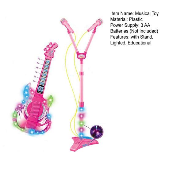 Kids Guitar Microphone Play Set Girls Pink Guitar Karaoke Machine with LED Light Music Toddlers Educational