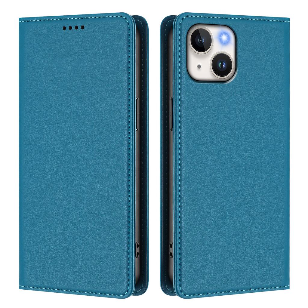 For iPhone 15 Leather Wallet Case Magnetic Closure RFID Blocking Phone Cover