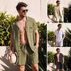 2st/set Herrkläder Lapel Kortärmad Enkelknäppt Skjorta Elastisk dragsko Midjefickor Shorts Set Enfärgad Holiday Outfit